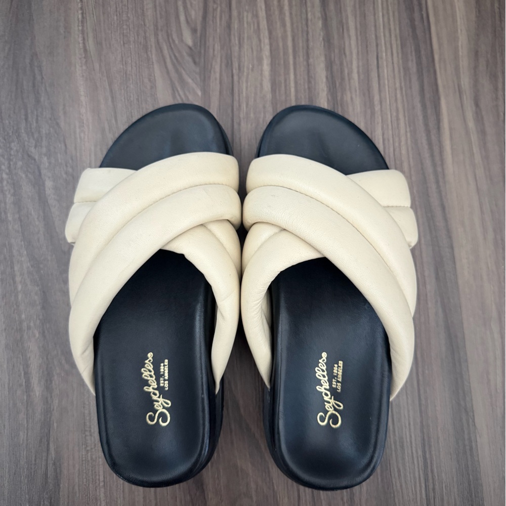 Seychelles Cream Cross-Band Slide Sandals